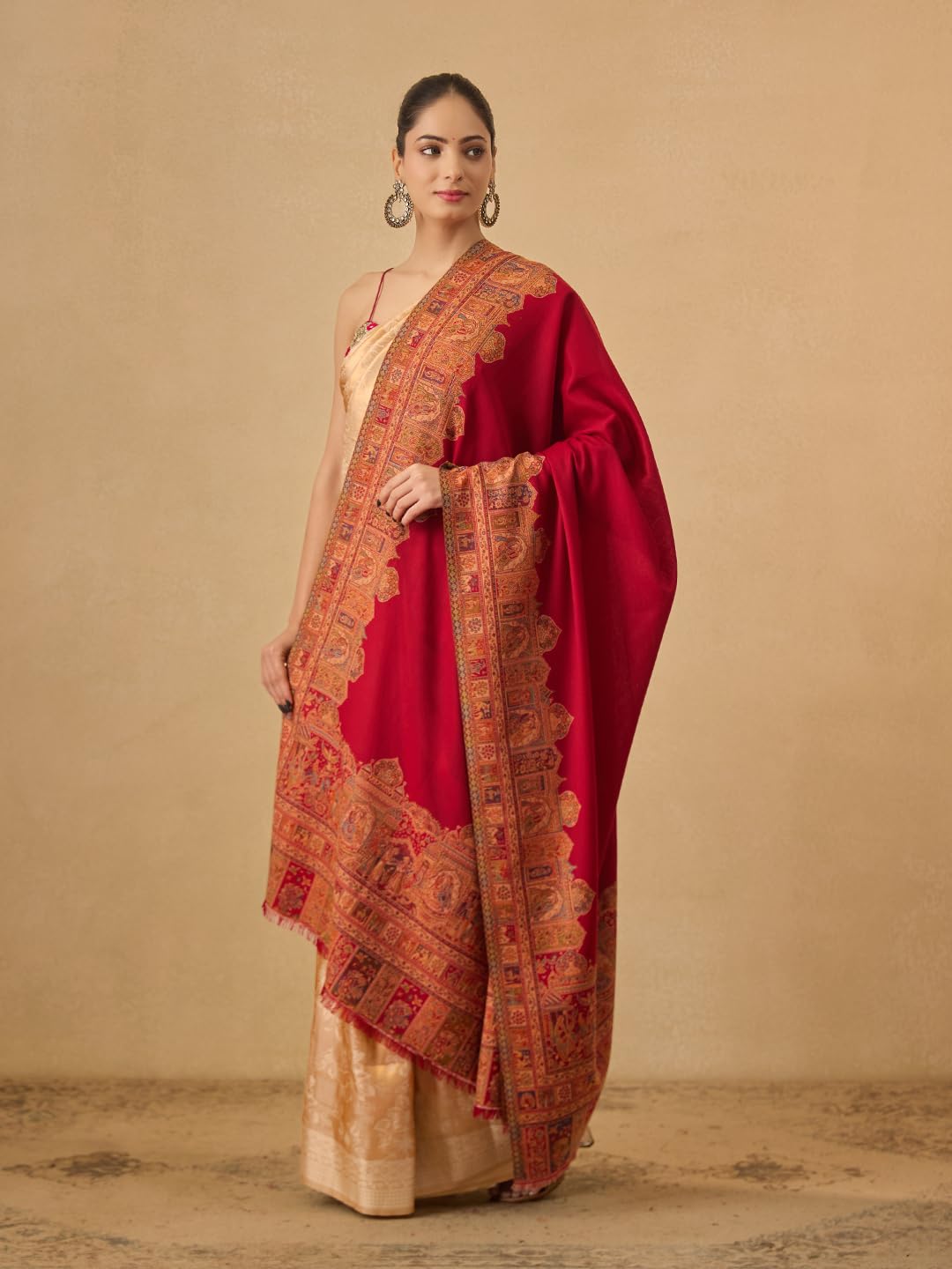 Pashmoda Women Arcadia Borders Kashmiri Jamawar Woven Design Shawl (Size: 40x80in, 101x203cm) SECS55