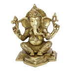 Svarup Brass Sitting Ganesha Idol in Gold Color Height 7 Inch Weight 3 Kg