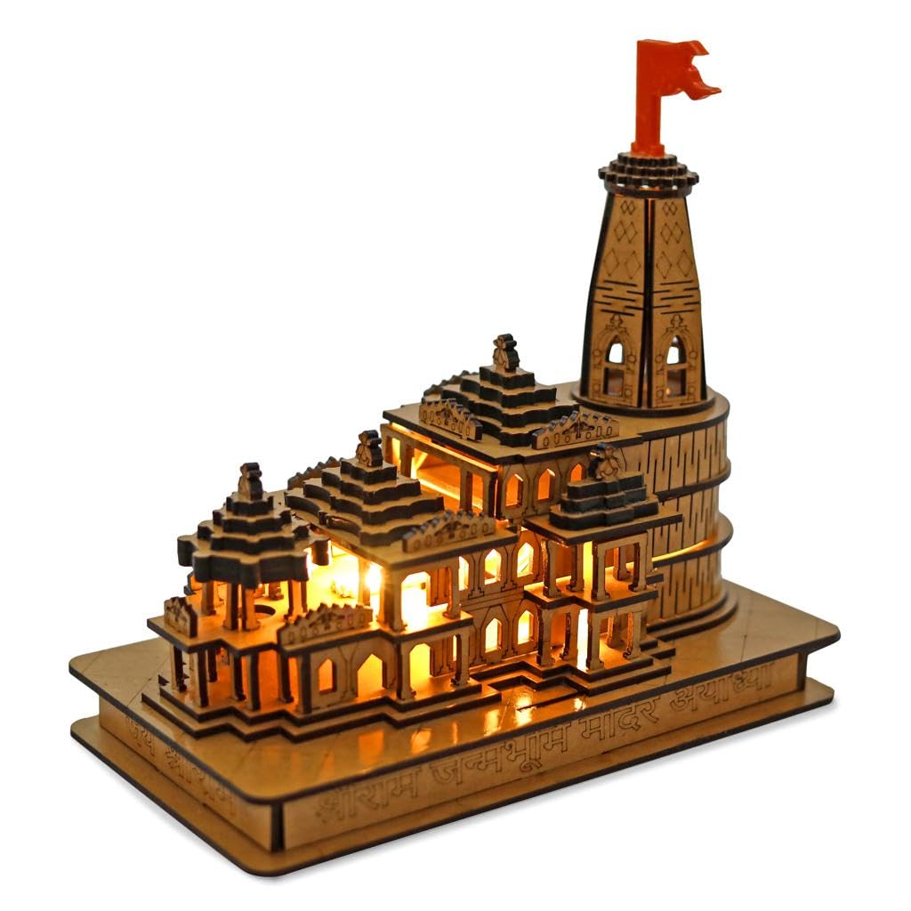 Ram Mandir Ayodhya 3D Model Authentic Design Ideal for Home Temple, Home Decor & Gifts (22x21x12 cm) with Light & Charger Adapter