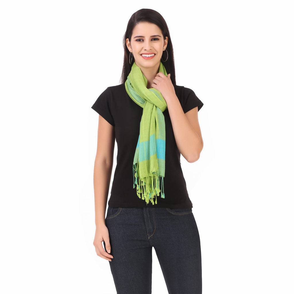 FWC Fill With Colours stole/scarf for girl/ladies Colour- Green soft viscose cotton blend ethnic pattern scarves pack of 1 ST-27
