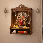 SHIV FURNITURE Mangal Beautiful Wooden Pooja Stand for Home, Temple, Office, Wall Mounted Puja Mandir (Brown)