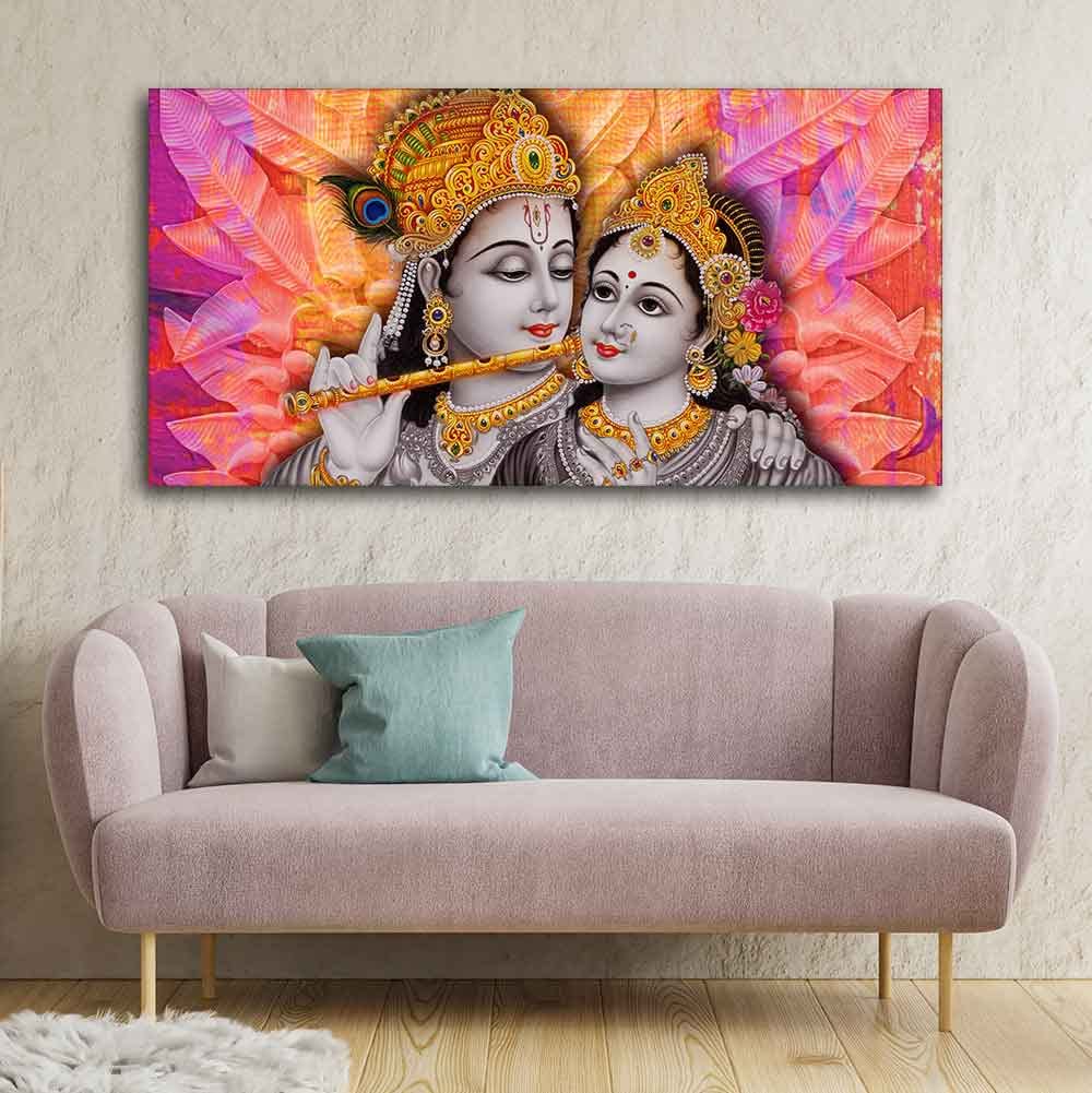 VIBECRAFTS Canvas Paintings for Living Room Drawing Room Divine Radha Krishna Canvas Wall Painting Fitted with Wooden Frame for Home|Office|Gift(PTVCH_2242)