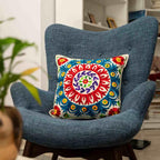 ATRANGI STUDIO Embroidered Cushion Covers - Set of 2 | Traditional Aari Embroidery | Threadwork Throw Pillow Covers with Zip Closure | Perfect for Sofa, Bed, Chair | 16x16 Inch, Multicolor