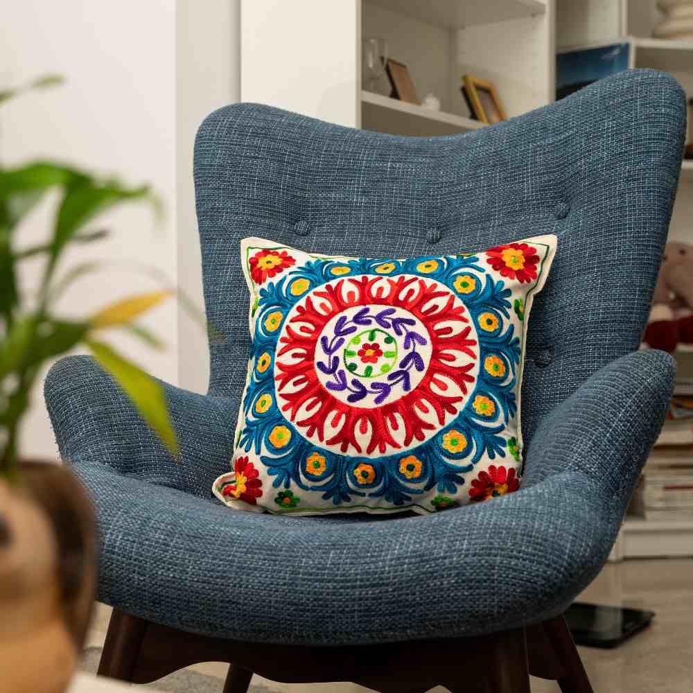 ATRANGI STUDIO Embroidered Cushion Covers - Set of 2 | Traditional Aari Embroidery | Threadwork Throw Pillow Covers with Zip Closure | Perfect for Sofa, Bed, Chair | 16x16 Inch, Multicolor
