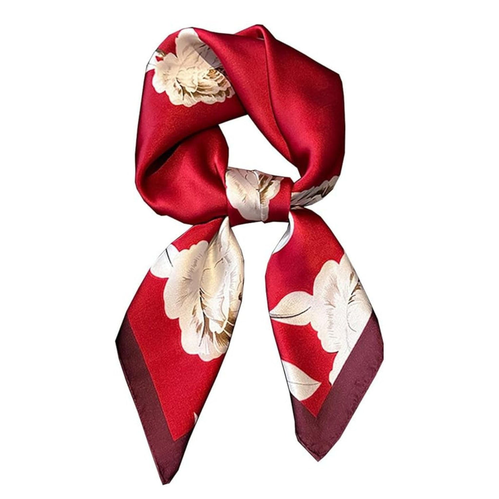 Flavizo Camellia Scarf for Women Stylish, Versatile Silky-Feel Satin Scarf for Women | Oversized Square | Floral-Chic Print | Lightweight | Hair & Neck Scarf | Boho Accessory