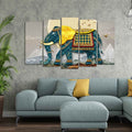 VIBECRAFTS Royal Elephant With Golden Tusks Canvas Wall Painting of Five Pieces For Home|Office|Living Room|Gift (PTVC5Pcs2_6629)