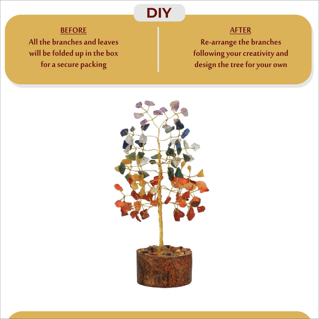 TOI SHOP Seven Chakra Crystal Gemstone Bonsai Money Tree - 6 Inch Reiki Feng Shui Tree (100 Beads) - for Good Luck Wealth Prosperity Healing Vastu Housewarming Gift Home Decor