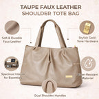 Elegant Green Faux Leather Shoulder Tote Bag for Women | Spacious Handbag with Dual Handles & Gold Accent | Everyday Office, Travel & Casual Use (Gray)