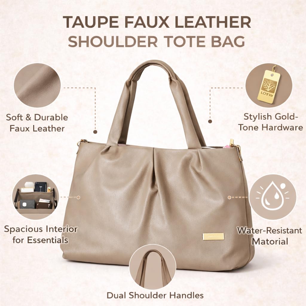 Elegant Green Faux Leather Shoulder Tote Bag for Women | Spacious Handbag with Dual Handles & Gold Accent | Everyday Office, Travel & Casual Use (Gray)