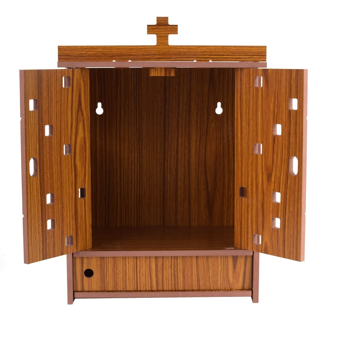 YIXT Wooden Christian Prayer Door Temple with LED Light & Storage | Wall Mount & Tabletop Bible Prayer Cabinet for Home