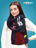 Pick Ur Needs Women Winter Woolen Muffler with Trendy Patch Design Soft Warm Knitted Scarf for Girls & Ladies Stylish Casual Mufflers (Navy Blue)