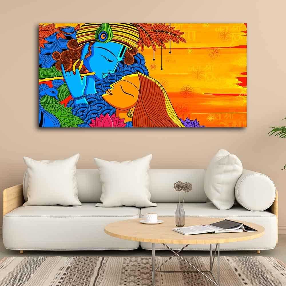 VIBECRAFTS Canvas Paintings for Living Room Drawing Room Radha And Kanha Canvas Wall Painting Fitted With Wooden Frame for Home | Office | Gift (PTVCH_2444)