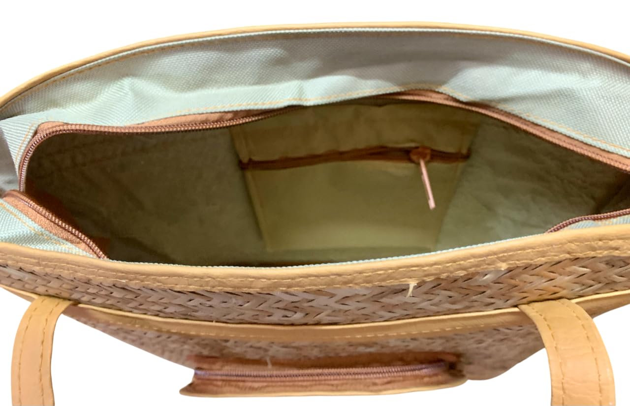 Awesome Assam Handicrafts Collection- Sitalpatti (Cane) Large Size Multipurpose Tote Bag for Women, 29cm W x 36cm H x 8cm Depth (Maximum Expanded)