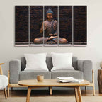 VIBECRAFTS Buddha Meditating Statue Set of Five Canvas Wall Painting For Home|Office|Living Room|Gift (PTVC5Pcs4_8680)