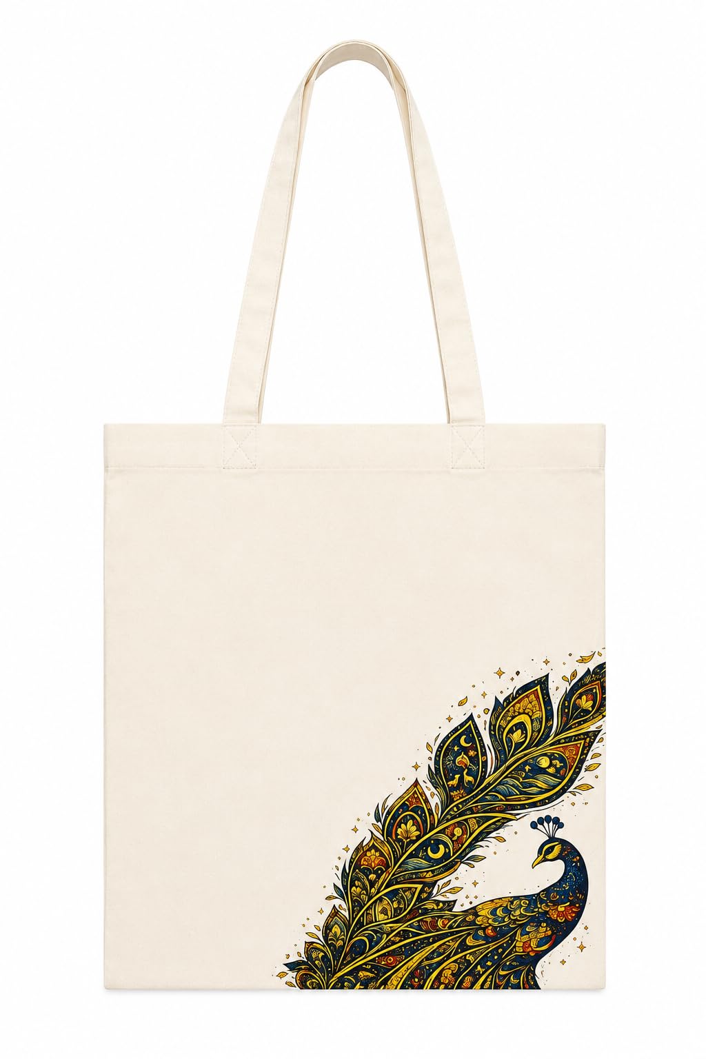 Kai Pai Co Cotton Tote Bag for Women, Indian Folk Art Prints, Casual Daily Use, Reusable Shoulder Bag,14 X 16 Inches - Madhubani, Kalamkari, Return Gifts (Ornate Peacock - Kalamkari)