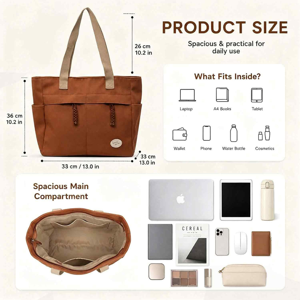 ELESUNCDOU Canvas Tote Bag for Women, College Office Tote Bag, Durable