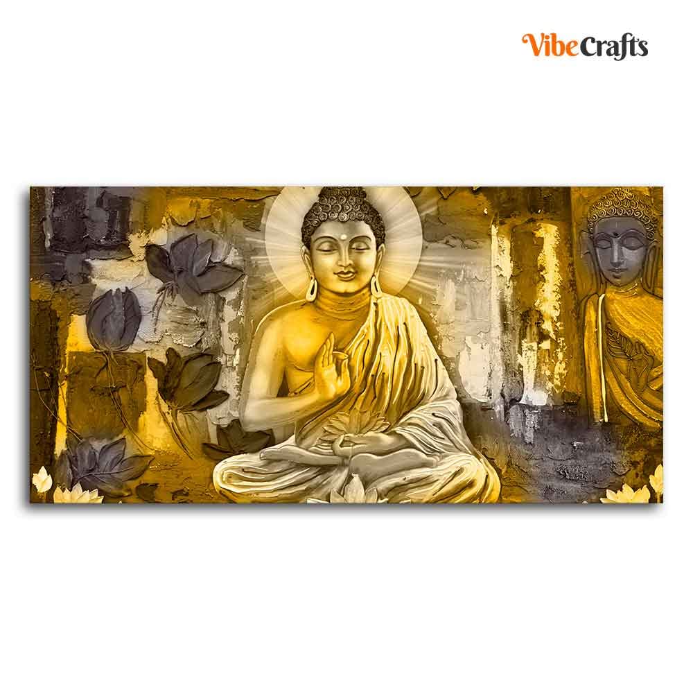 VIBECRAFTS Canvas Paintings for Living Room Drawing Room Meditating Buddha Canvas Wall Painting Fitted With Wooden Frame For Home | Office | Living Room | Gift (PTVCH_2500N)