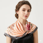 JJ's Imported Satin Silk 90x90 cm Stylish Fashion Floral Design 99 Scarf, Head & Hair Wrap (Covering) For Girls, Women and Ladies. (Peach)