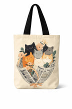 THE SACK CO. Large Canvas Tote Bag for Women, Tote Handbags for Women with Zipper & for College, Shopping, Office (tsc_Cute Cat Bouquet Canvas)