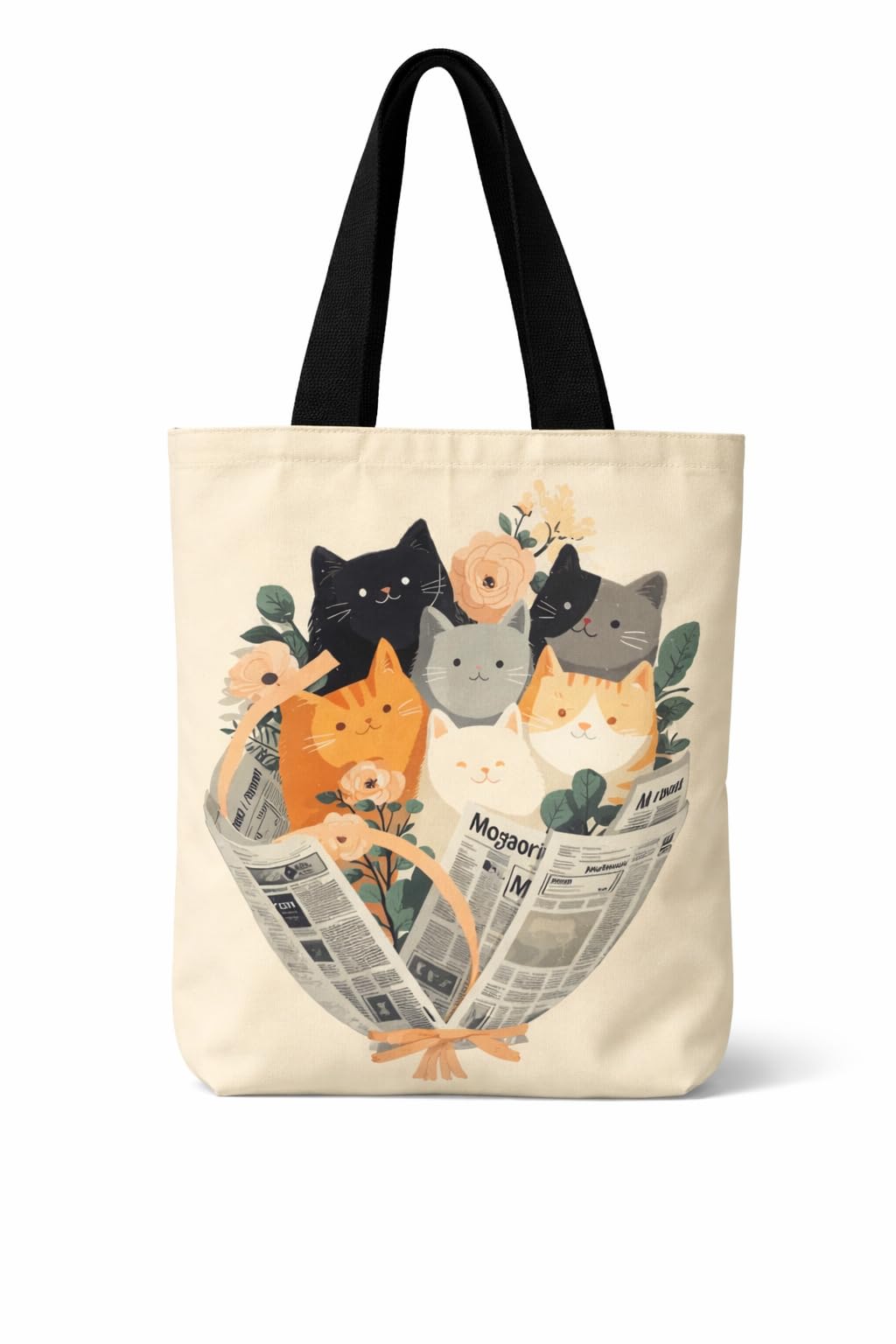 THE SACK CO. Large Canvas Tote Bag for Women, Tote Handbags for Women with Zipper & for College, Shopping, Office (tsc_Cute Cat Bouquet Canvas)