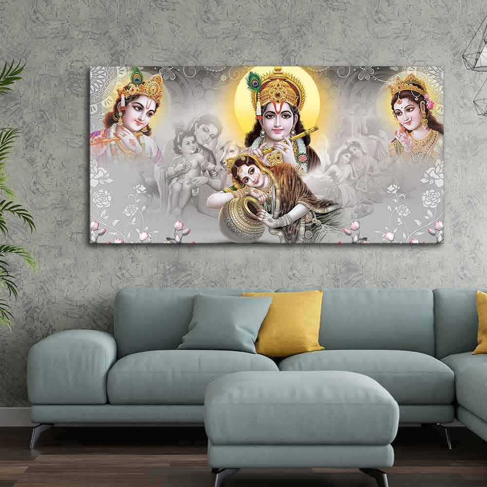 VIBECRAFTS Canvas Paintings for Living Room Drawing Room Radha Krishna Canvas Wall Painting Fitted With Wooden Frame For Home | Office | Living Room | Gifts (PTVCH_2515)
