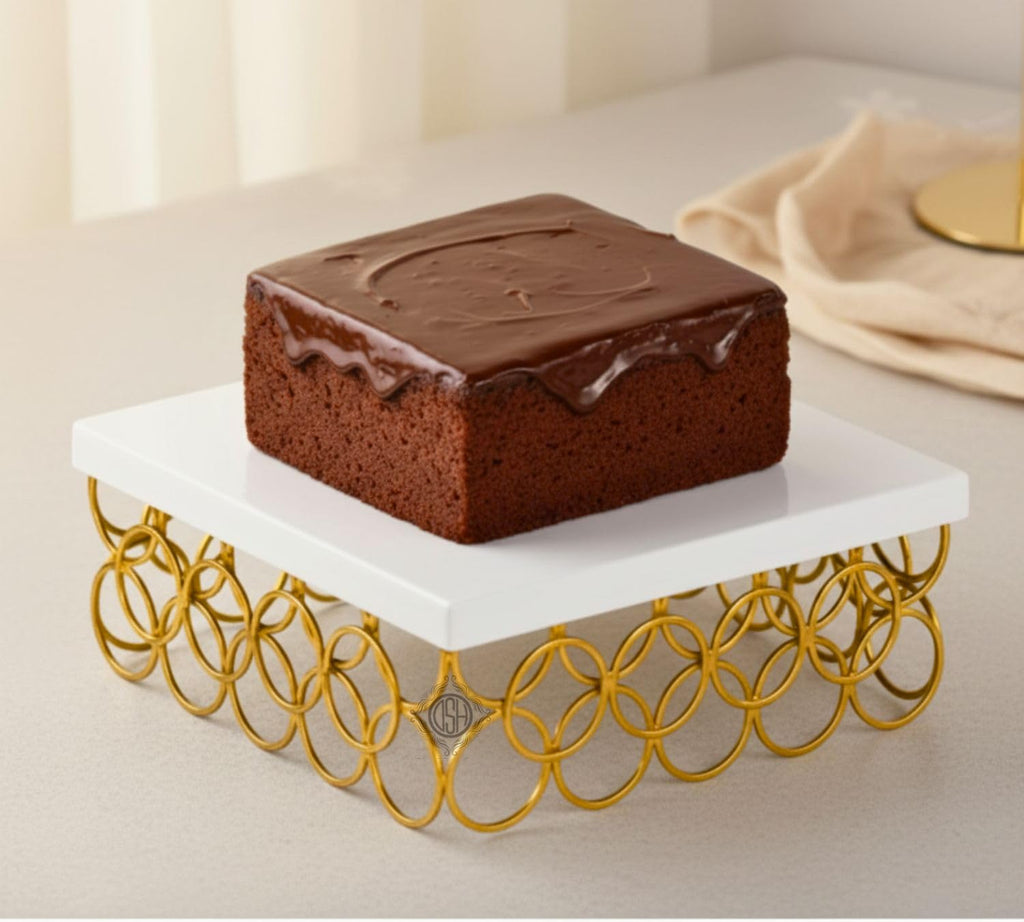DSH Metal Cake Stand Gold and White 10 Inch Multipurpose Display Stand for Birthday and Wedding Party Suitable for 2 Pound Cake.