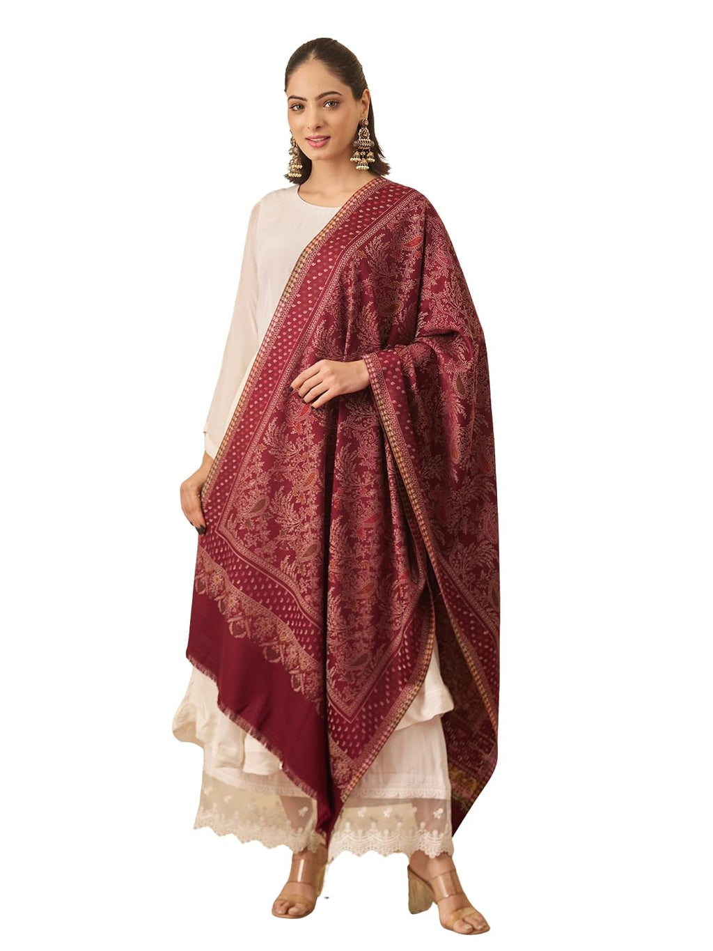 Pashmoda Women Paisley Harmony Kaani Wool Blend Stole (Size : 28x80in, 71X203cm) AVST10