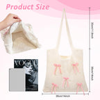 PALAY® Tote Bag for Woman Bow Crochet Mesh Knitted Shoulder Bag Coquette Cute Aesthetic Travel Tote for Girls