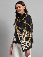 Ravaiyaa - Attitude is everything Women Lightweight Printed 100% Satin Silk Scarf Stoles Breathable Neckerchief Head Beach Wrap Scarves (Black Abstract, 70 x 20 Inch)