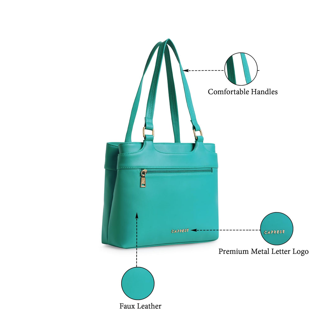 Caprese Jessica Medium Solid Tote Bag for Women|Stylish, Durable, Multi-Compartment Design for Work, Travel, Shopping |Comfortable Straps Shoulder Bag, Ideal for Laptop & Essentials (Blue)