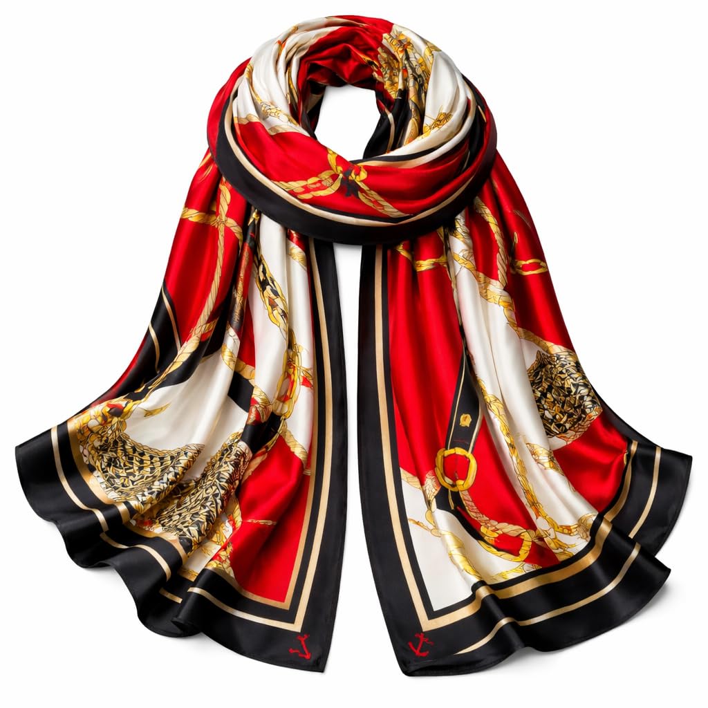 SWANKY Silk Stoles For Women Stylish Latest, Scarf for ladies & Girls, Head Neck Scarves, duppatta for girls (Red & Cream)