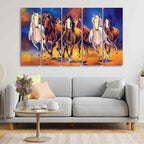 VIBECRAFTS Seven Horses Five Pieces Premium Canvas Bedroom Wall Painting For Home|Office|Living Room|Gift (PTVC5Pcs4_8628)