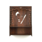 Wooden Wall-Mounted Pooja Mandir with LED Light, Decorative Curtains and Tassels, Brown Colour for Home & Office (H 15.5xW12xD8 Inches) (Krishna)