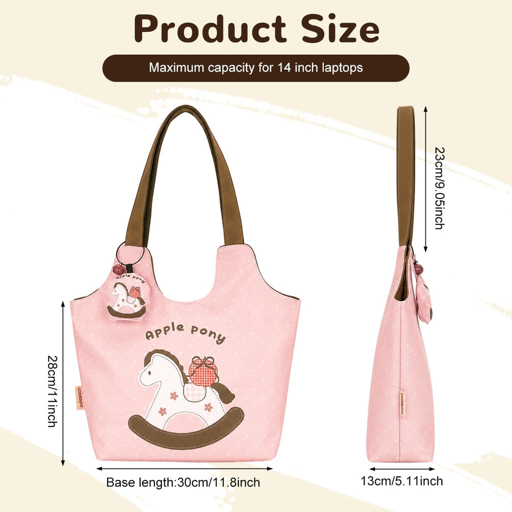 PALAY Tote Bag for Woman Pink Canvas Apple Pony Polka Dots Women Handbags