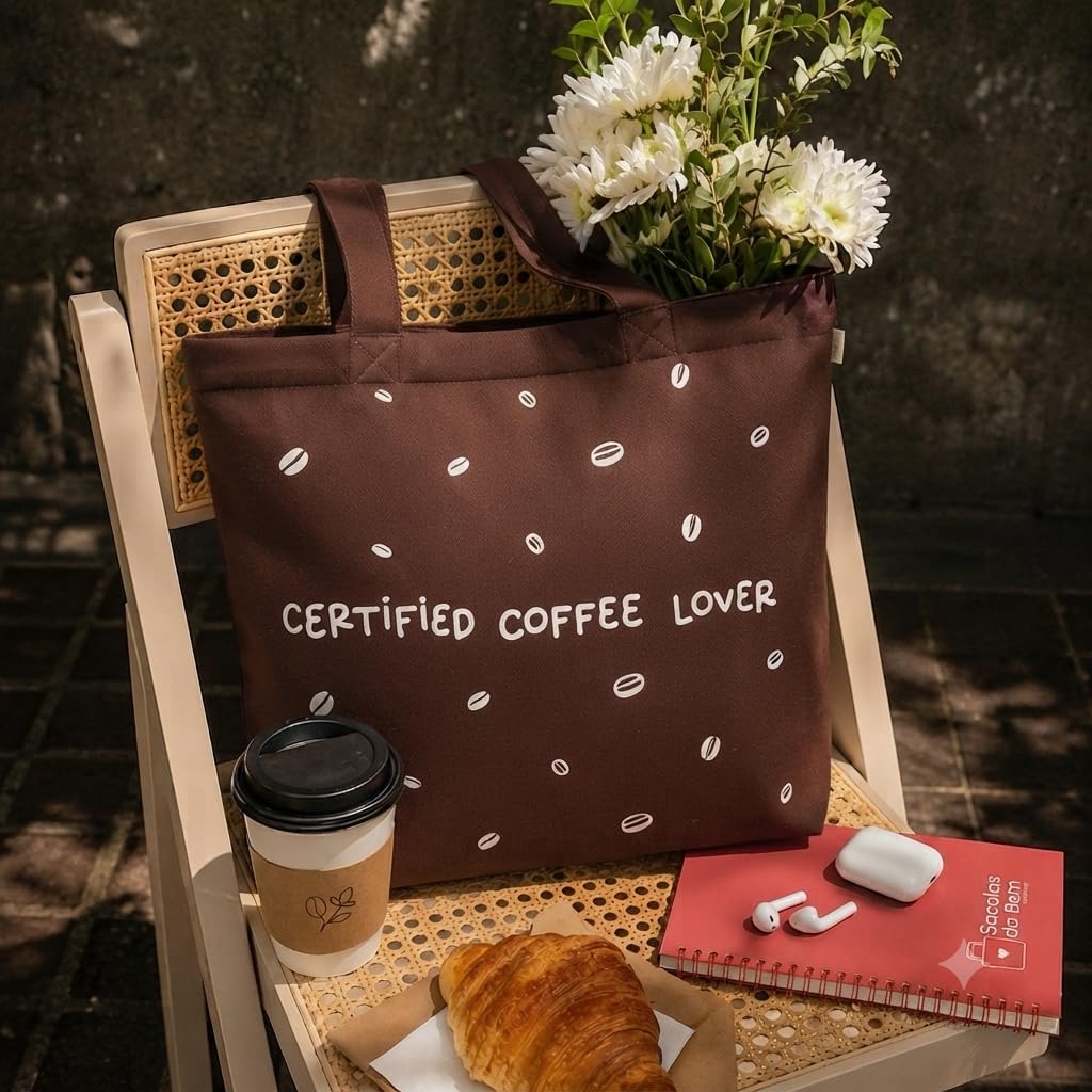 MASQ Premium ToteBag for Women with Zipper | Embroidered Foldable Shoulder Bag with Multiple Pockets | Spacious Handbag for College & Office | Eco-Friendly & Reusable (AP_TB_Coffee_Lover_01)