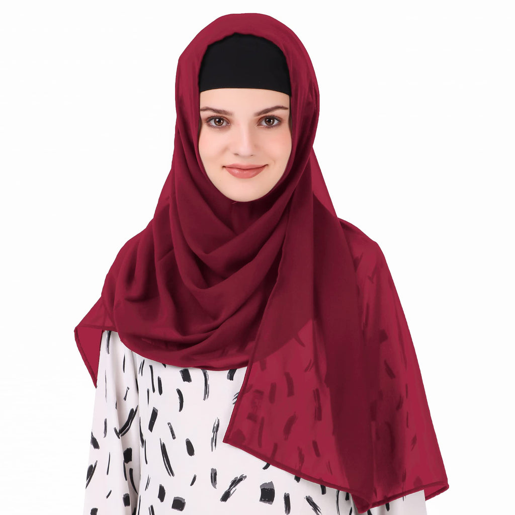 MyBatua Long Hijab in Breathable Soft Georgette large Head Wrap, Wholesale Price, 1pc Scarf HJ-020 (50x180 cm, Maroon)