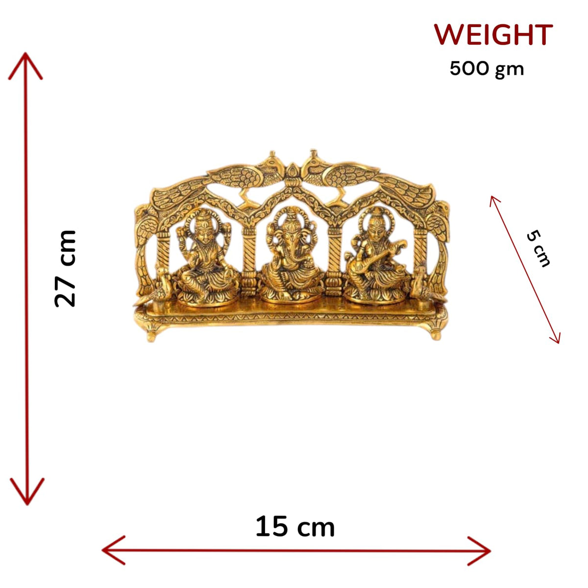 Prince Home Decor & Gifts Metal Laxmi Saraswati Idol Decorative Murti Peacock Frame Metal Statue For Pooja & Your Home, Office, Decorative Showpiece Figurines, Corporate Gift, Golden