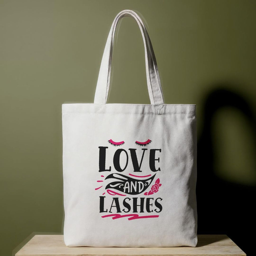 Reusable Cotton Fabric Love & Lashes Printed Tote Bag Ideal for Travel Shopping College & Office Use