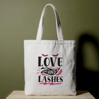 Reusable Cotton Fabric Love & Lashes Printed Tote Bag Ideal for Travel Shopping College & Office Use