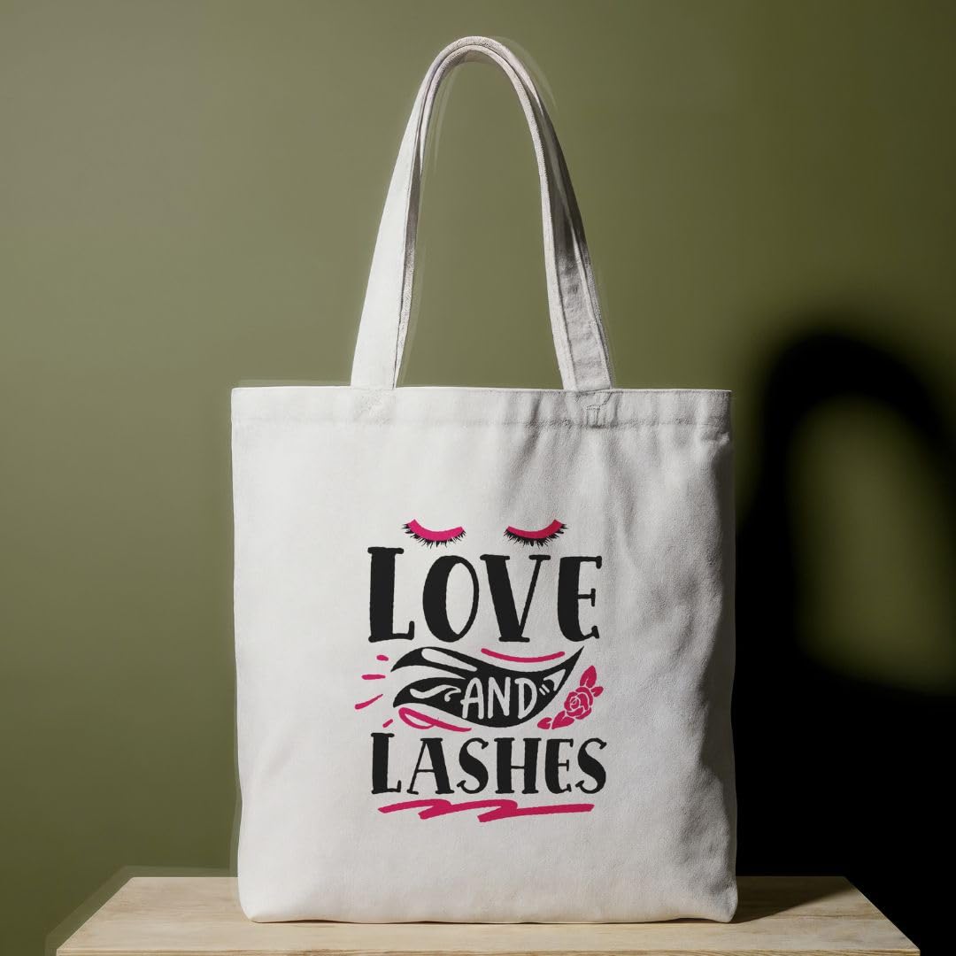 Reusable Cotton Fabric Love & Lashes Printed Tote Bag Ideal for Travel Shopping College & Office Use