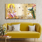 VIBECRAFTS Canvas Paintings for Living Room Drawing Room Ganesha And Peacocks Canvas Wall Painting Fitted With Wooden Frame For Home | Office | Living Room | Gifts (PTVCH_2567)
