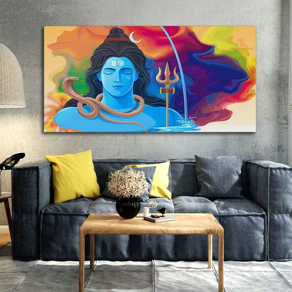 VIBECRAFTS Canvas Paintings for Living Room Drawing Room Shiva Canvas Wall Painting Fitted With Wooden Frame For Home | Office | Living Room | Gifts (PTVCH_2558)