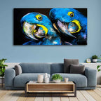 VIBECRAFTS Canvas Paintings for Living Room Drawing Room Blue Parrots Pastel Art Canvas Wall Painting Fitted With Wooden Frame for Home | Office | Gift (PTVCH_2436)