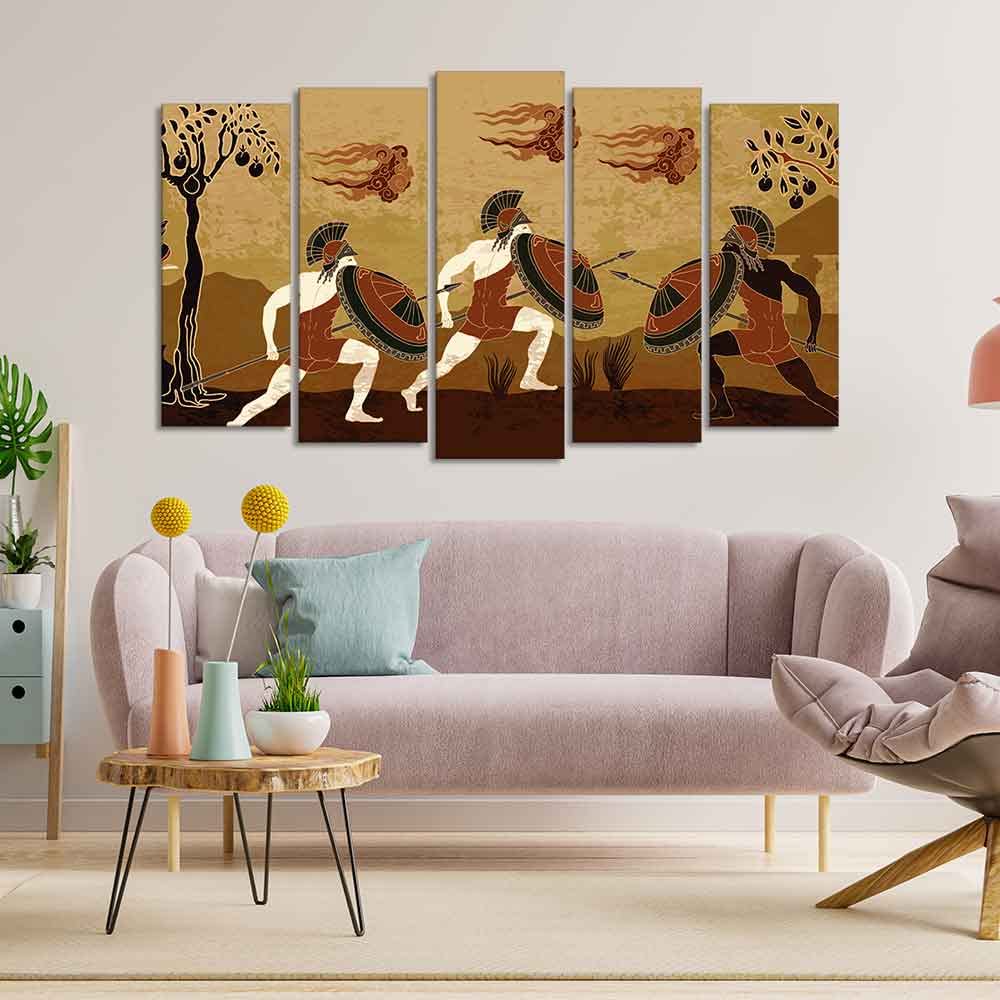 VIBECRAFTS Ancient Greece Premium Wall Painting of Five Pieces For Home|Office|Living Room|Gift (PTVC5Pcs2_6625)