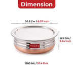 HAZEL Copper Bottom Uruli with Lid | Urli Vessel Cooking Stainless Steel | Serving Tope Handi | Kitchen Items for Home Cooking, 1700 ML