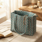 LOOMARTE Quilted Cotton Printed Tote Bag for Women & Girls (Teal)