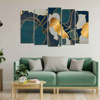 VIBECRAFTS Luxury Golden Art Monstera Leaves Five Pieces Canvas wall Painting For Home|Office|Living Room|Gift (PTVC5Pcs2_6592)