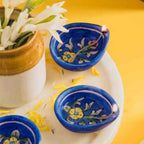 ATRANGI STUDIO Tulip Blue Pottery Diya - Set of 10 | Handcrafted Decorative Oil Lamps | Colourful diyas for puja Rituals, Festive Decoration | Perfect for Rangoli, Traditional Lighting (Blue)