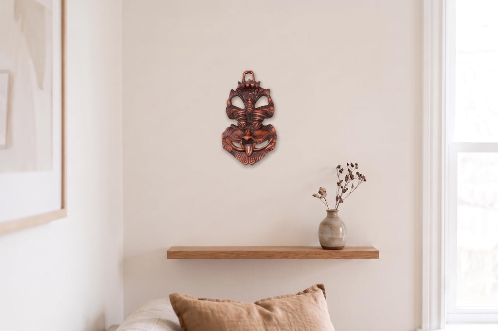 KridayKraft Metal Nazar Battu with Naag Ganesha for Evil Eye Protection and Nazar Suraksha, Suraksha Kawach Mask for Home, Office Wall & Door Hanging Decor, Vastu Showpiece (Copper)