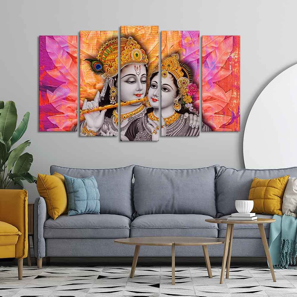 VIBECRAFTS Colorful Wall Painting of Radha Krishna Set of Five For Home|Office|Living Room|Gift (PTVC5Pcs2_6551)
